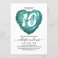 Girly White Teal Glitter Heart Balloon Sweet 16