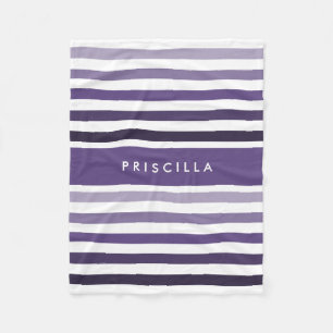 Girly Wide Striped Pattern and Name in Soft Violet Fleece Blanket