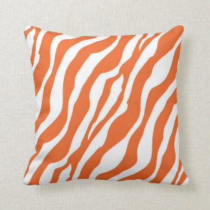 Girly Wild Orange Zebra Print Throw Pillow