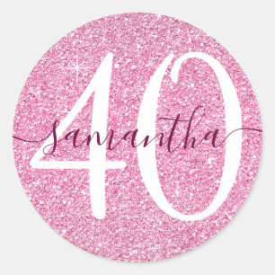 Girly Wine Red Faux Glitter Personalized 40 Classic Round Sticker