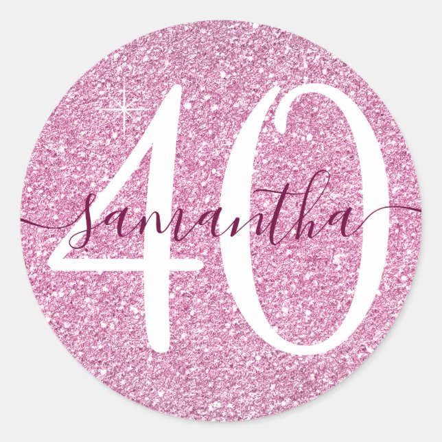 Girly Wine Red Faux Glitter Personalized 40 Classic Round Sticker (Front)