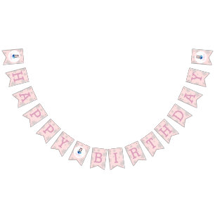 Girly Winter Pink Silver Cute Penguin 1st Birthday Bunting Flags