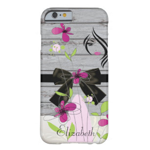 Girly Wood Texture,Flowers,Bow, Face-Personalized Barely There iPhone 6 Case