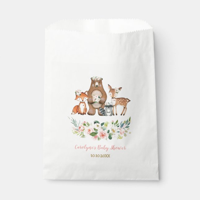 Girly Woodland Forest Animals / Blush Pink Floral Favour Bag (Front)