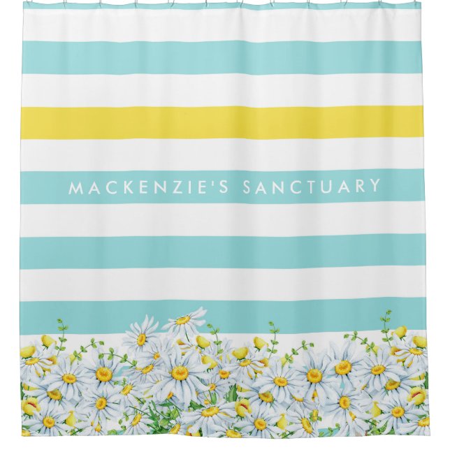 Girly Yellow Daisies and Aqua Stripes With Name (Front)