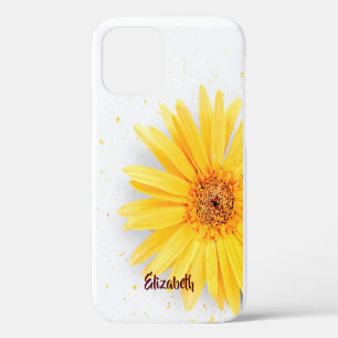 Girly Yellow Daisy Floral Personalized Name iPhone 12 Case