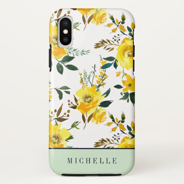 Girly Yellow flowers and greenery monogram Case-Mate iPhone Case (Back)