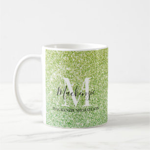 Girly Yellow Green Ombre Glitter Monogram Name  Coffee Mug