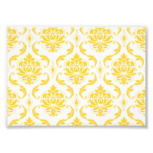 Girly Yellow White Vintage Damask Pattern Photo Print (Front)