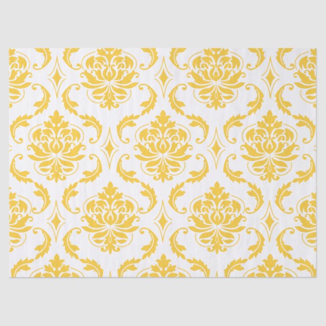 Girly Yellow White Vintage Damask Pattern Tissue Paper (Front)