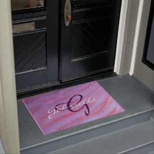 Girly Zebra Abstract   Cute Pink Purple Monogram Doormat