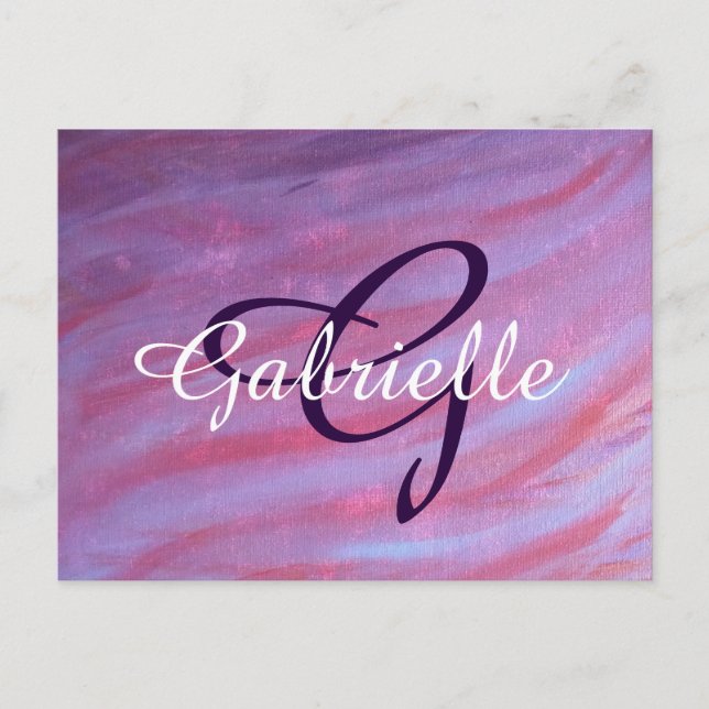 Girly Zebra Abstract | Cute Pink Purple Monogram Postcard (Front)