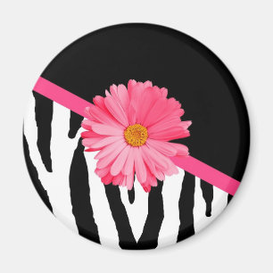 Girly Zebra Pattern Cute Pink Daisy With Name Magnet