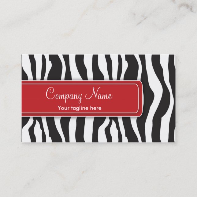 Girly Zebra Print Business Card in Red (Front)
