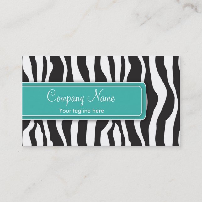 Girly Zebra Print Business Card in Teal (Front)