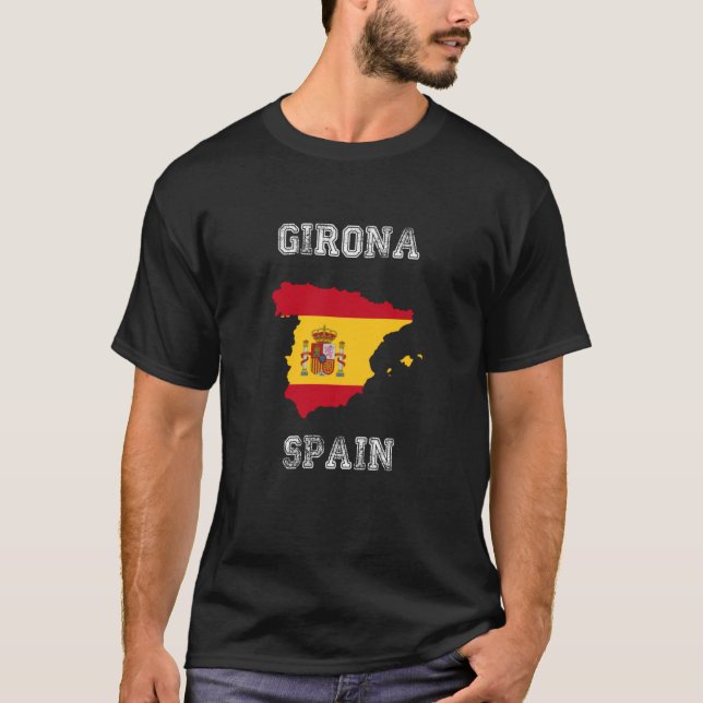 Girona Spain Vintage Spain Flag Map T-Shirt (Front)