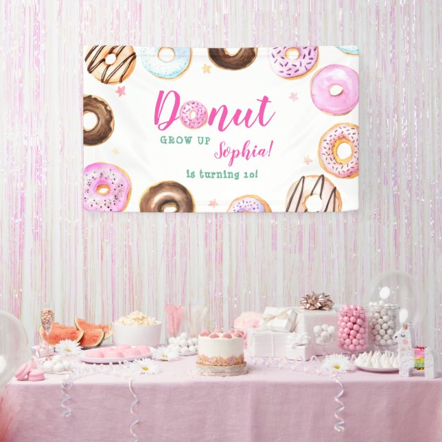 Giry Pink Teal Pastel Doughnut Grow up Kids Birthd Banner (Party)