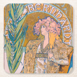 Gismonda, Sarah Bernhardt, Mucha Square Paper Coaster