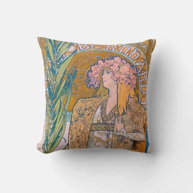 Gismonda, Sarah Bernhardt, Mucha Throw Pillow (Front)