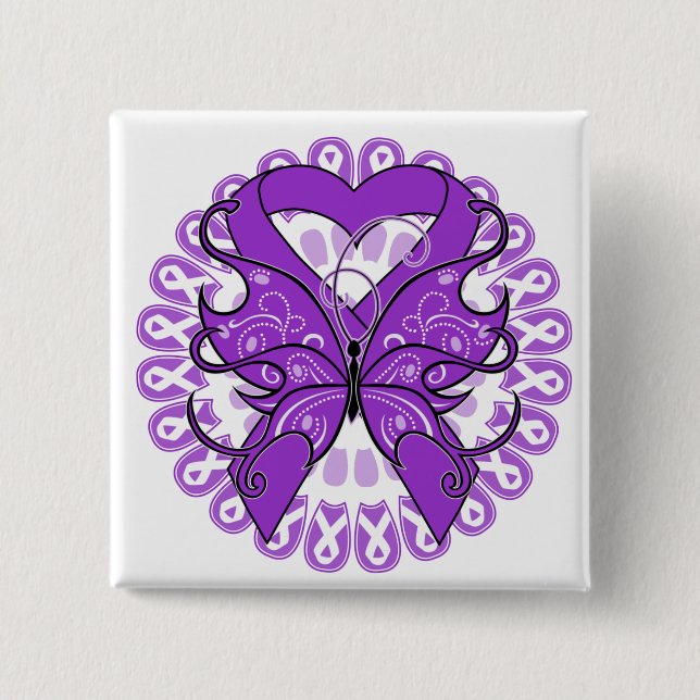 GIST Cancer Butterfly Circle of Ribbons 2 Inch Square Button (Front)