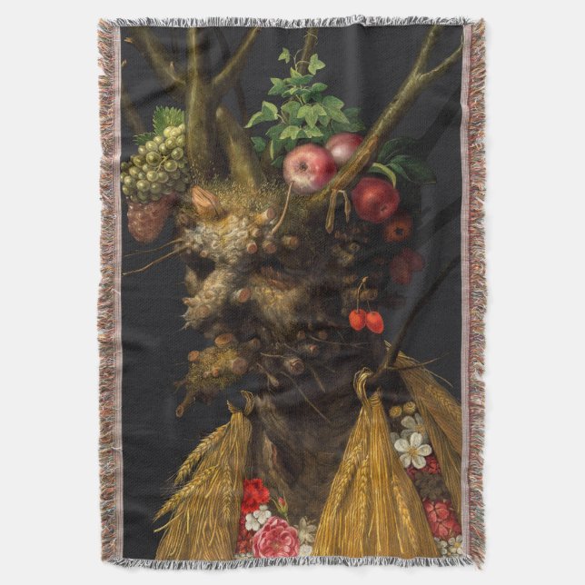 Giuseppe Arcimboldo - Four Seasons in One Head Throw Blanket (Front Vertical)
