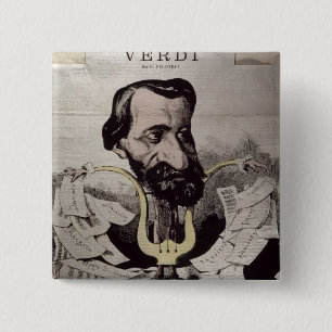 Giuseppe Verdi , caricature, 1860's 2 Inch Square Button