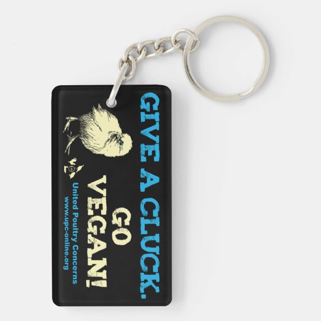 Give A Cluck. Go Vegan! Keychain (Back)