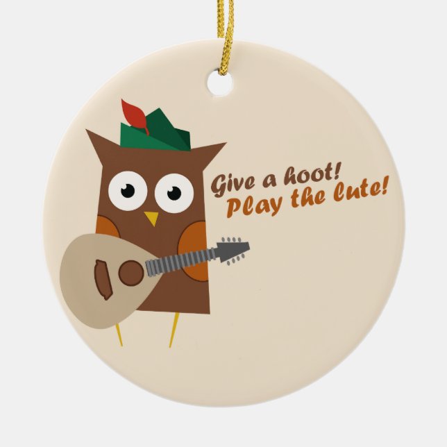 Give a Hoot Cute Owl Ceramic Ornament (Front)