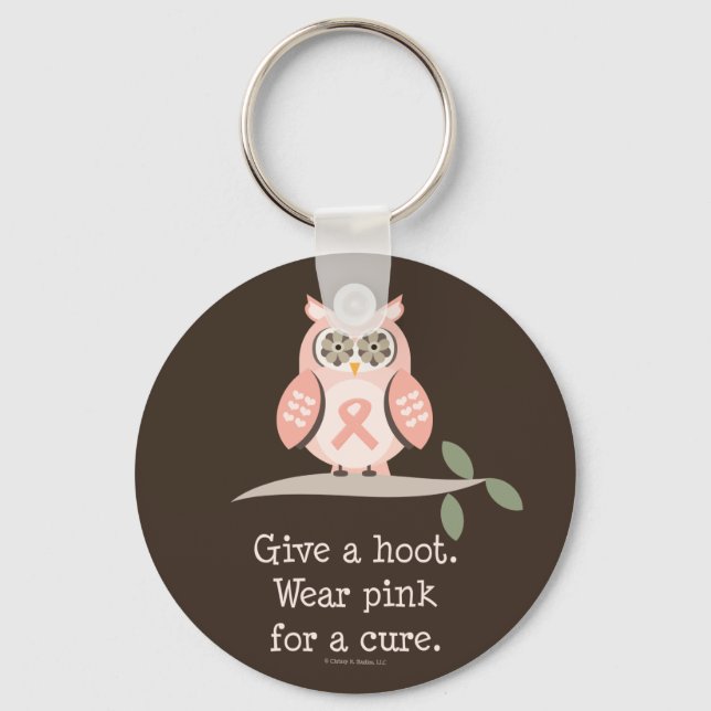 Give A Hoot Pink Ribbon Owl Keychain (Front)