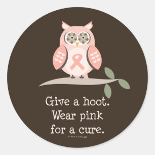 Give A Hoot Pink Ribbon Owl Stickers