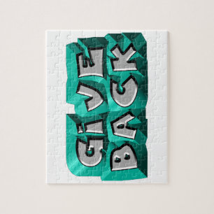 Give Back Quote Wisdom Teal Grey Chiseled Letter Jigsaw Puzzle