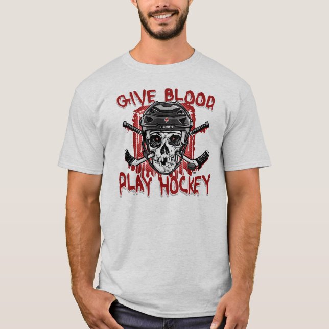 Give Blood Play Hockey Black T-Shirt (Front)