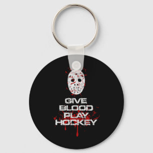 Give Blood Play Hockey Pro Ice Hockey Player Inspi Keychain