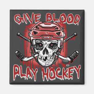 Give Blood Play Hockey Red Magnet