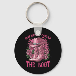 Give Breast Cancer The Boot Cowgirl Ribbon Cancer Keychain
