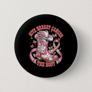 Give Breast Cancer The Boot Floral Pink Ribbon Cow 2 Inch Round Button