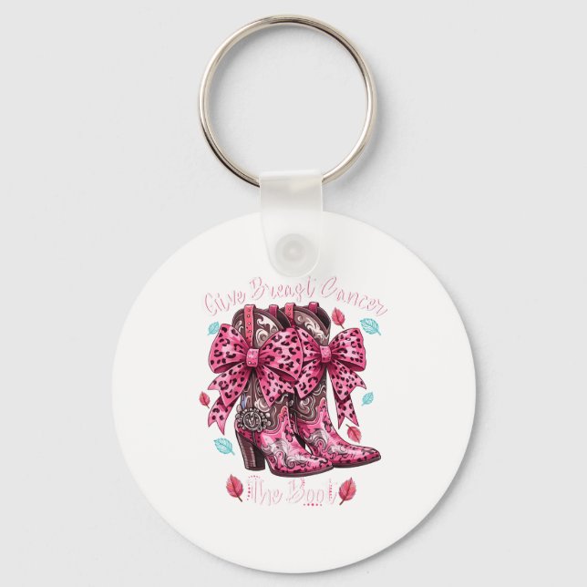 Give Breast Cancer The Boot Nk Cowgirl Western Tee Keychain (Front)