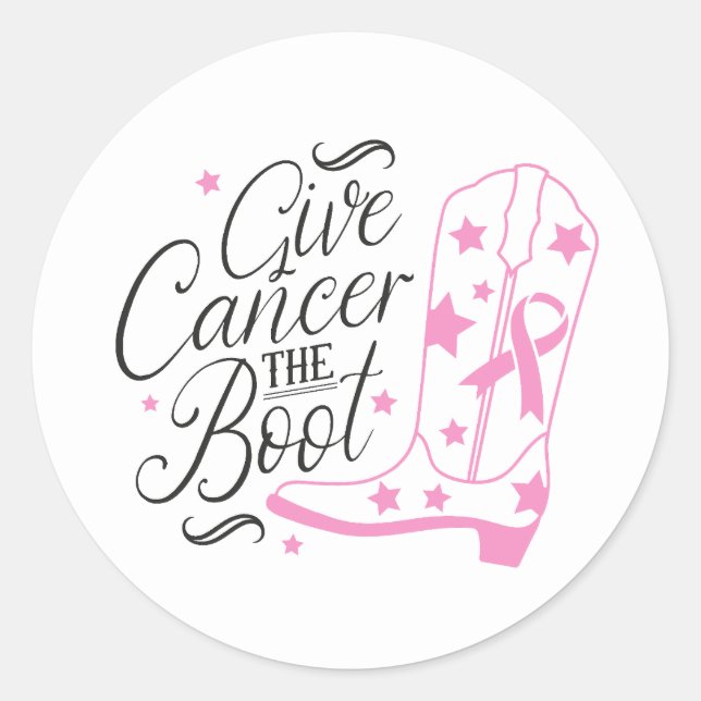 Give Breast Cancer The Boot Pink Ribbon Awareness Classic Round Sticker (Front)