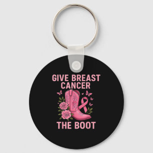 Give Breast Cancer The Boot Pink Ribbon Awareness Keychain