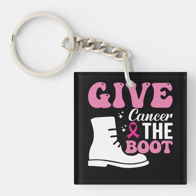 give cancer the boot breast cancer awareness keychain (Front)