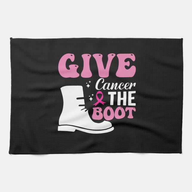 give cancer the boot breast cancer awareness kitchen towel (Horizontal)
