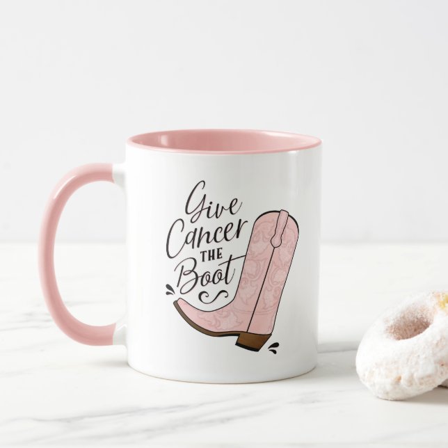 Give Cancer the Boot Breast Cancer Awareness Mug (With Donut)