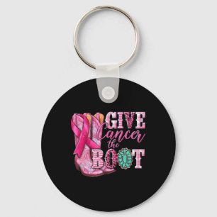 Give Cancer The Boot Cowgirl Breast Cancer Pink Ri Keychain
