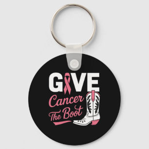Give Cancer The Boot Cowgirl Breast Cancer Pink Ri Keychain