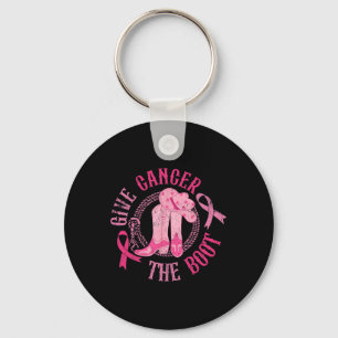 Give Cancer The Boot Pink Breast Cancer Cowgirl Ou Keychain