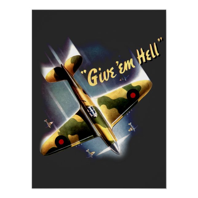 Give 'Em Hell - Retro Spitifire Poster (Front)