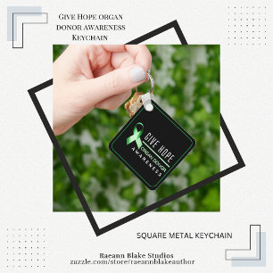 Give Hope Organ Donor Awareness Square Metal Keychain