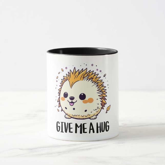 Give me a hug cute hedgehog design mug (Center)