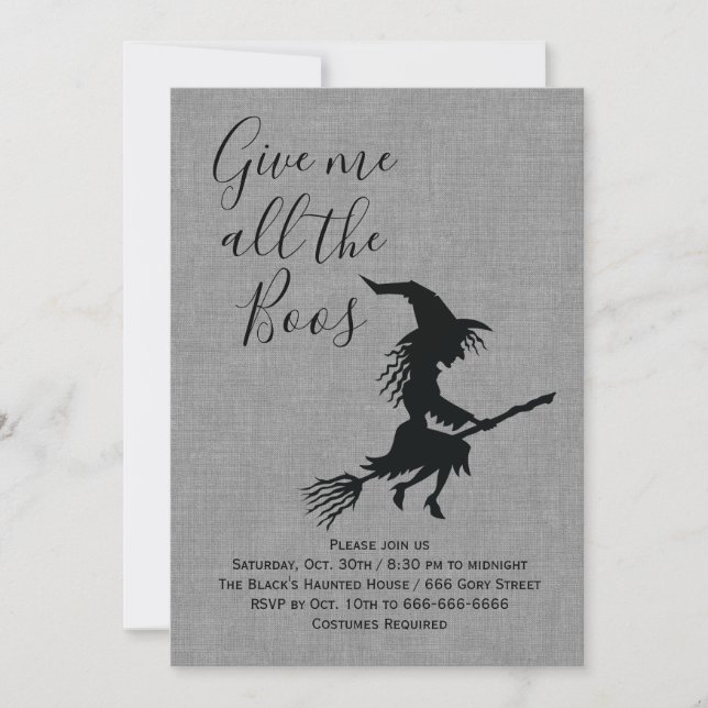 Give me all the Boos Linen Halloween Party Invitation (Front)