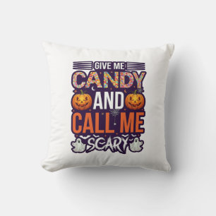Give Me Candy Call Scary Halloween Ghost Pumpkin_1 Throw Pillow